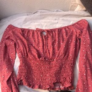 Pink/coral Flower pattern princess cut blouse